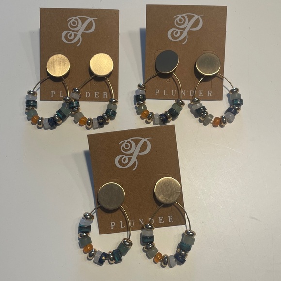 Plunder Jewelry - 3 Plunder Gold and Multicolor Beaded Earrings NEW in packaging